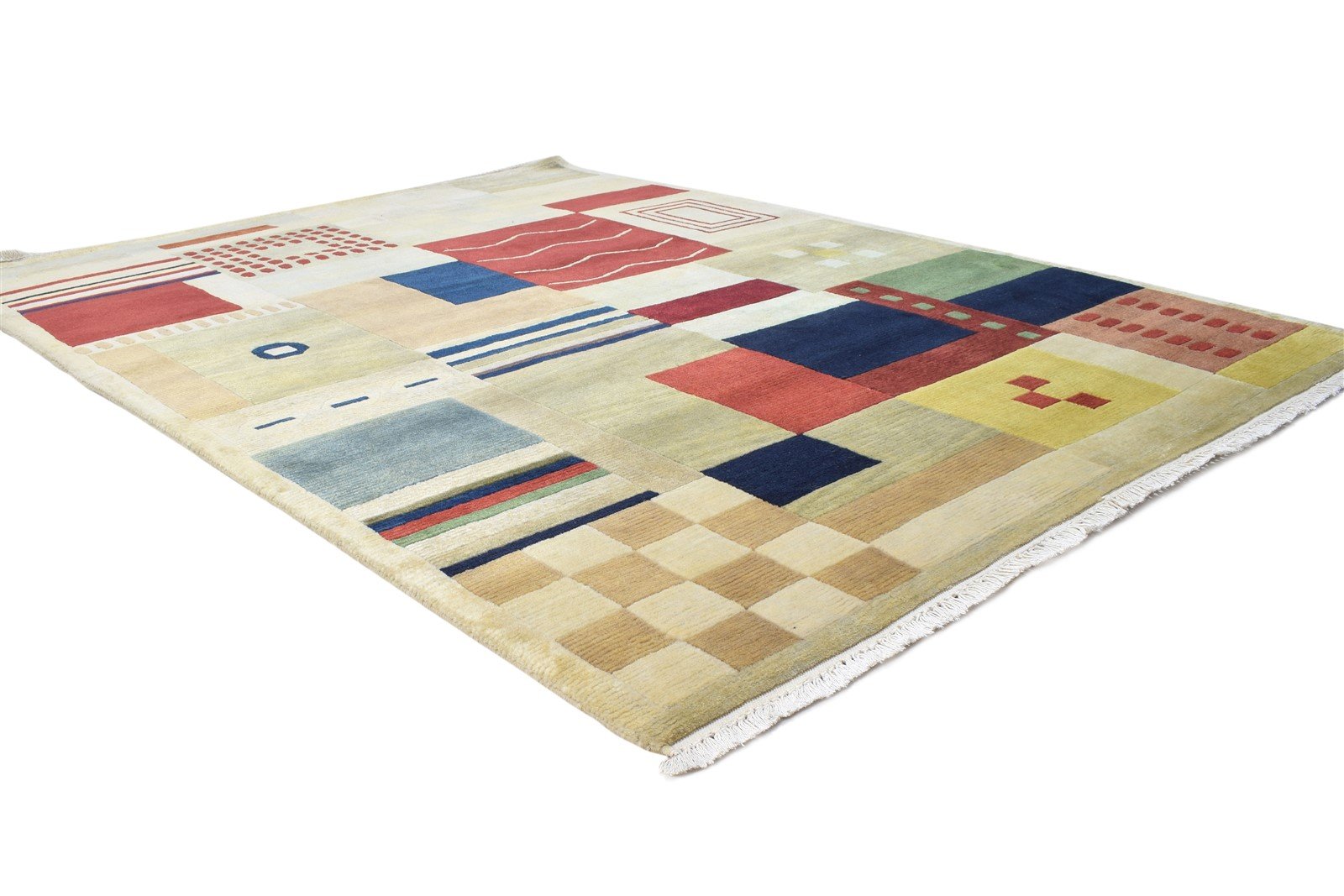 Hand Woven Sand Wool Rug 5' X 7' Modern French Abstract Room Size Carpet 