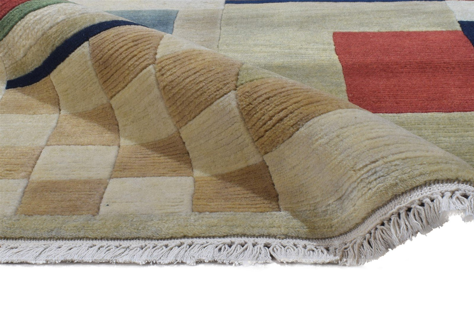 Hand Woven Sand Wool Rug 5' X 7' Modern French Abstract Room Size Carpet 