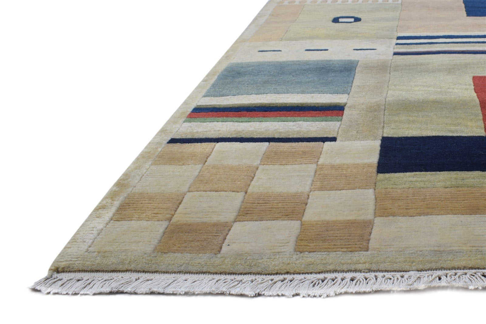 Hand Woven Sand Wool Rug 5' X 7' Modern French Abstract Room Size Carpet 