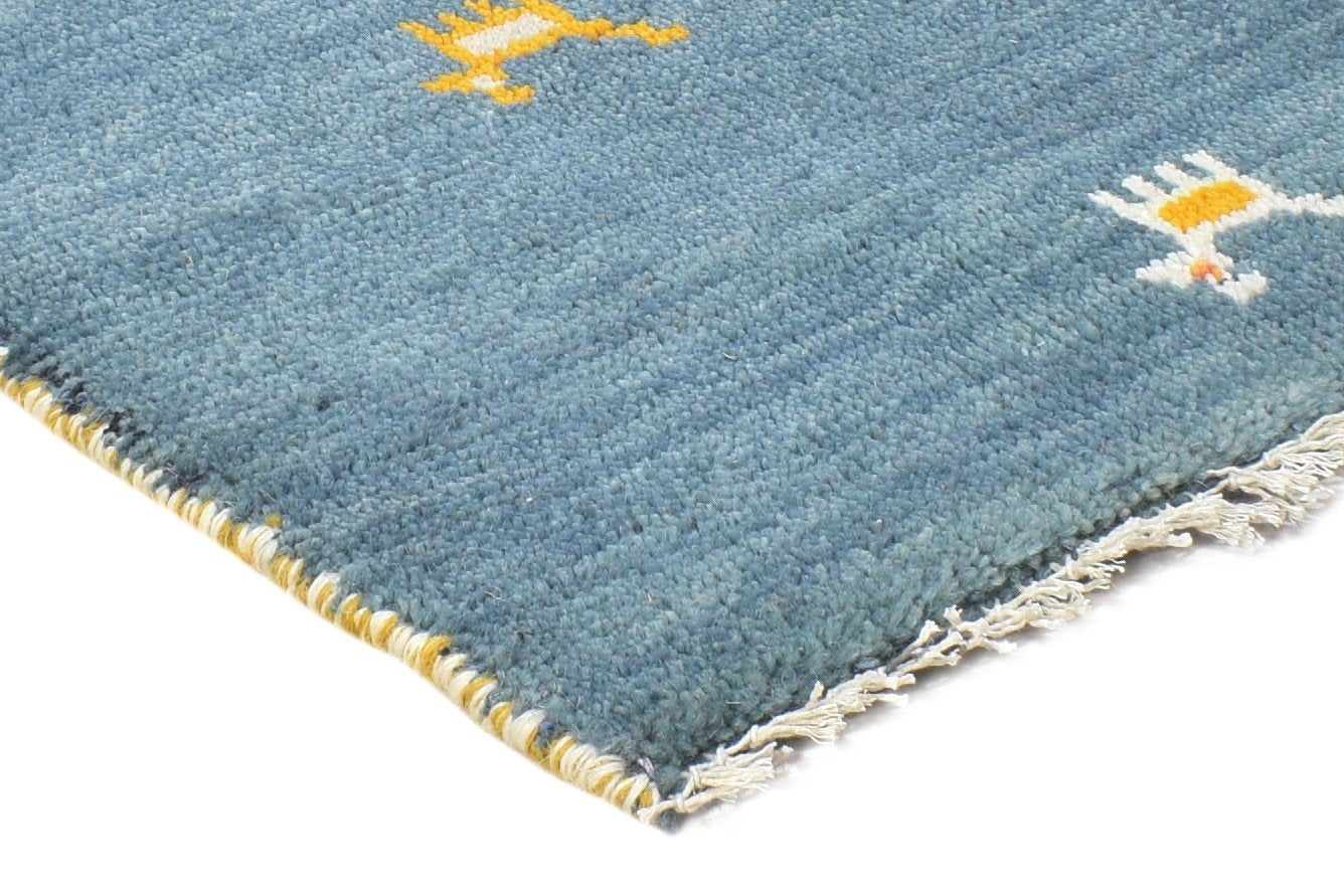 Wool Blue Rug 1' X 2' Tribal Hand Knotted Gabbeh Southwestern Small Carpet 