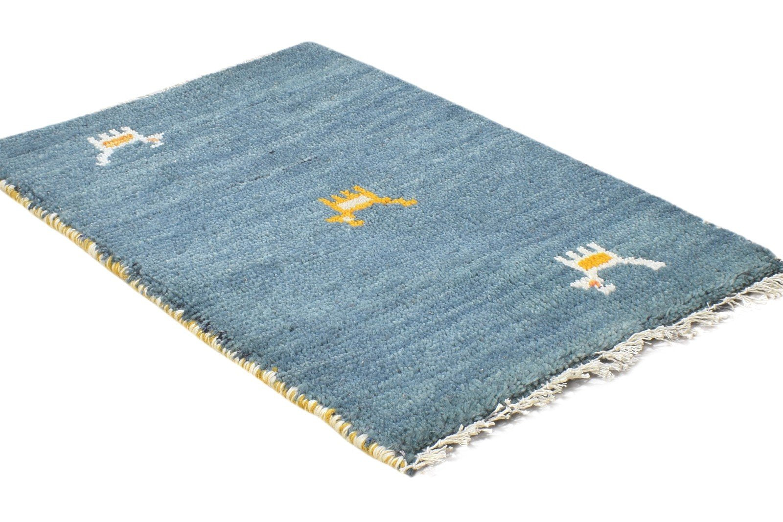 Wool Blue Rug 1' X 2' Tribal Hand Knotted Gabbeh Southwestern Small Carpet 