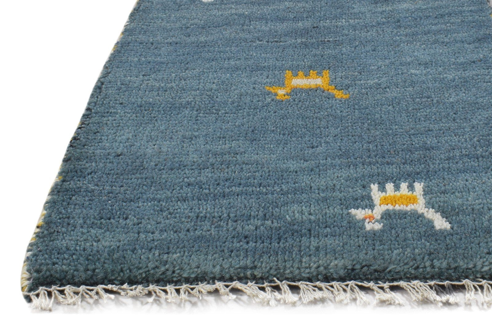 Wool Blue Rug 1' X 2' Tribal Hand Knotted Gabbeh Southwestern Small Carpet 