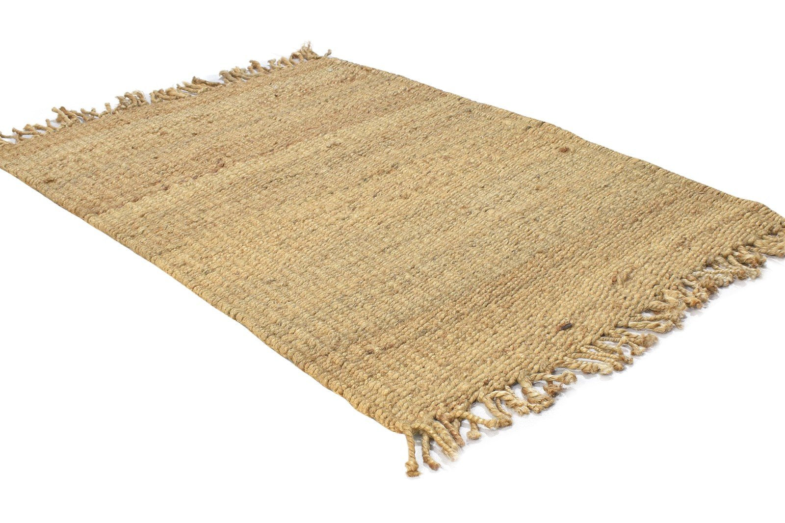 Hand Knotted Gold Hemp Rug 2' X 3' Modern Scandinavian Solid Small Carpet 