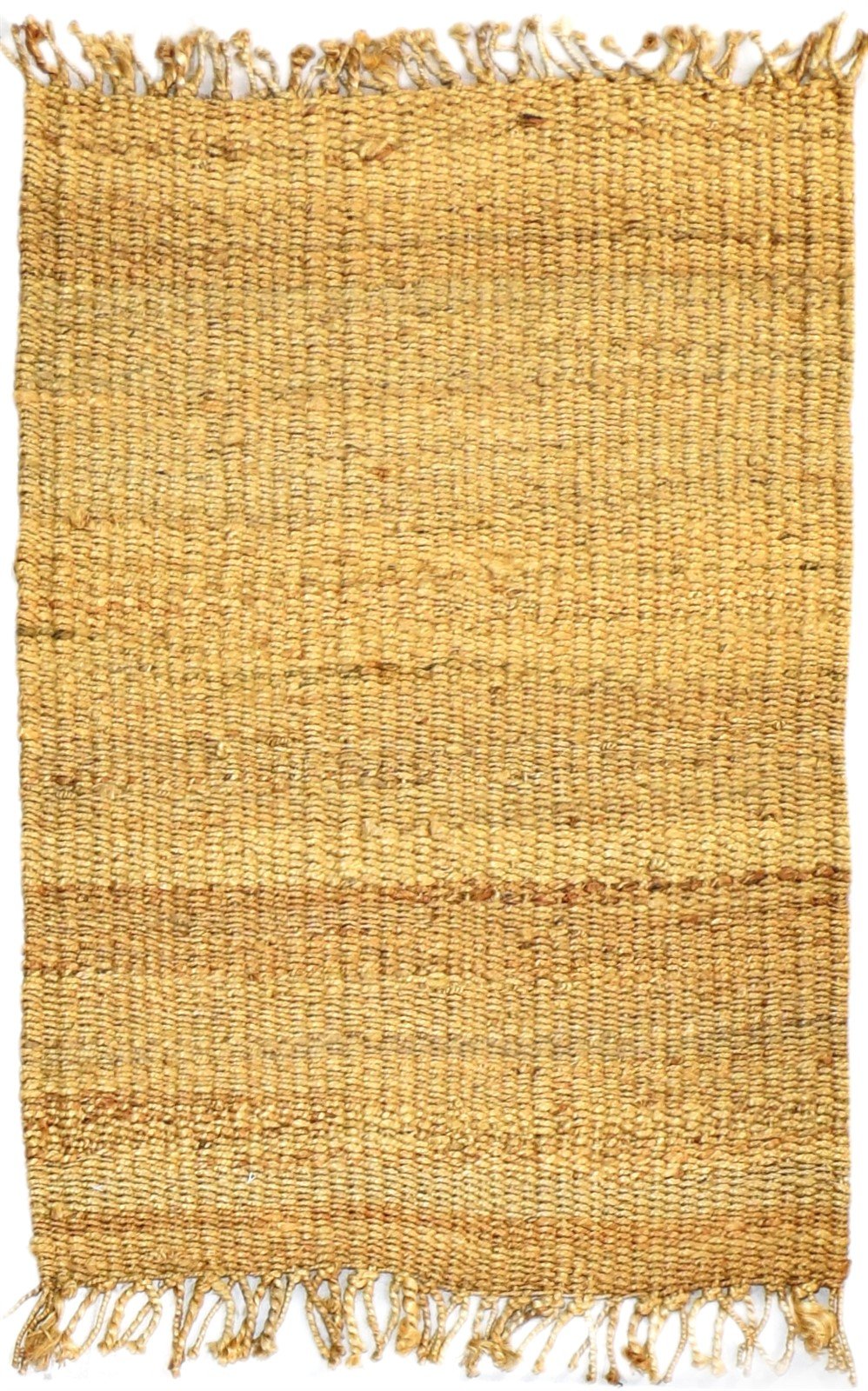 Hand Knotted Gold Hemp Rug 2' X 3' Modern Scandinavian Solid Small Carpet 