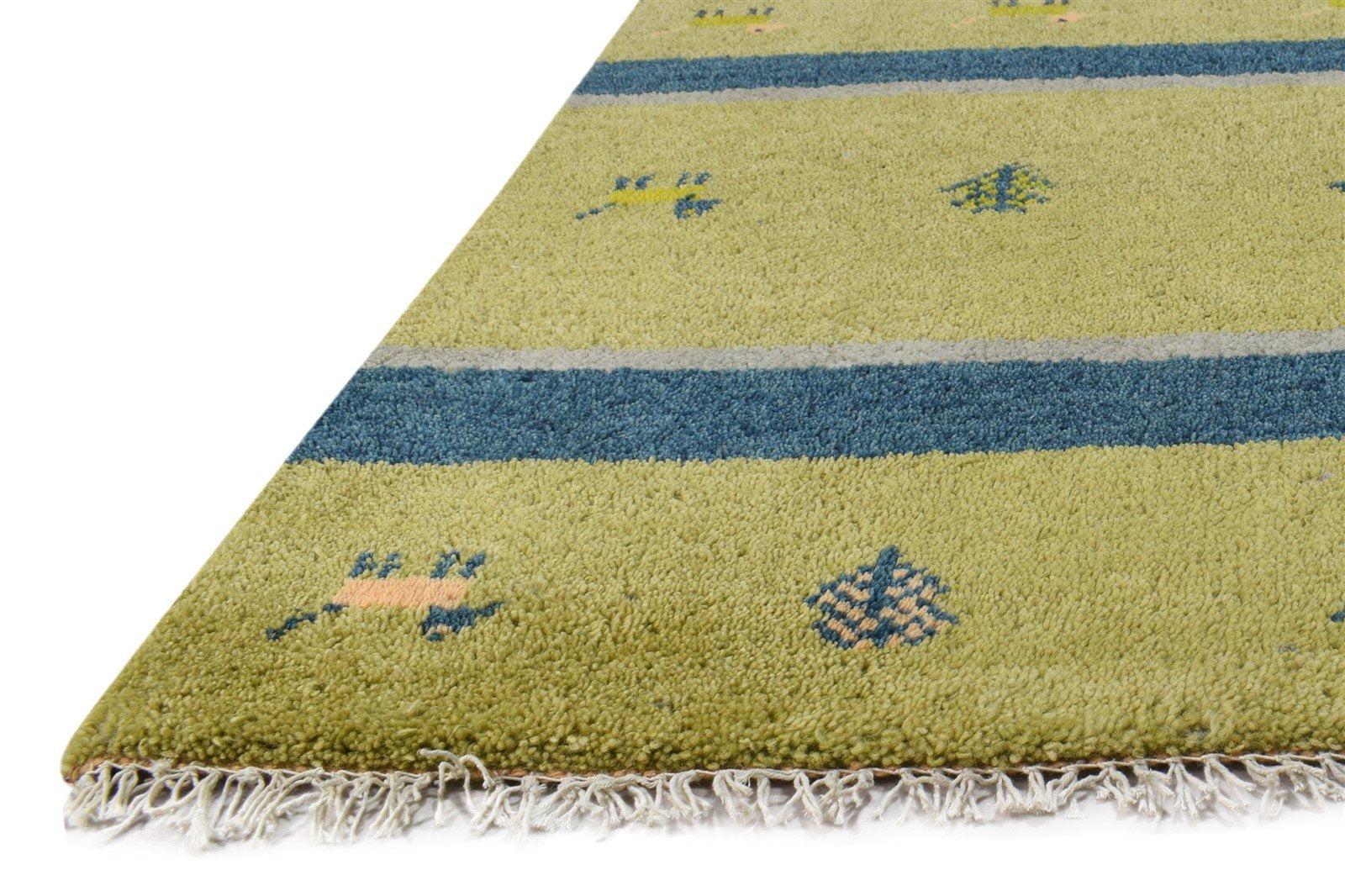 Green Wool Rug 2' X 3' Tribal Hand Knotted Gabbeh Southwestern Small Carpet 