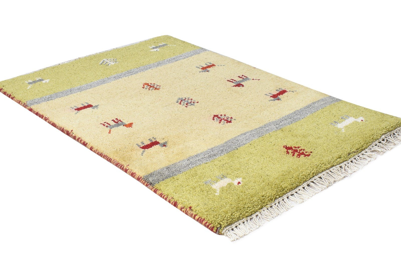 Beige Wool Rug 2' X 3' Tribal Hand Knotted Gabbeh Southwestern Small Carpet 