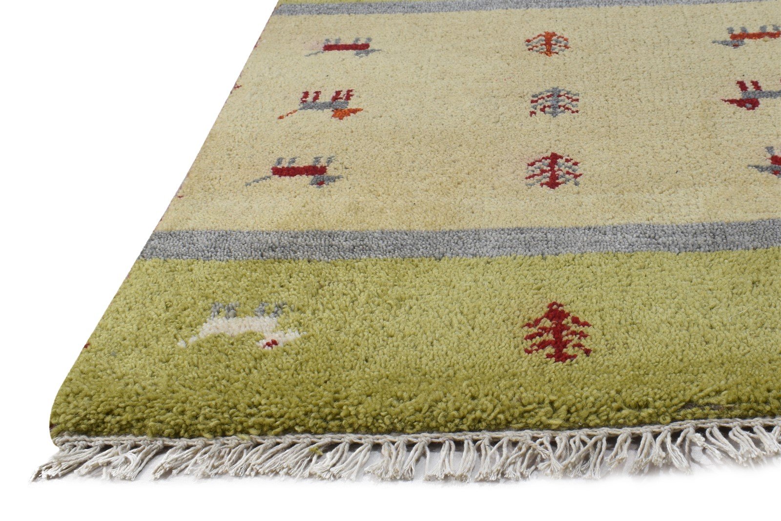 Beige Wool Rug 2' X 3' Tribal Hand Knotted Gabbeh Southwestern Small Carpet 