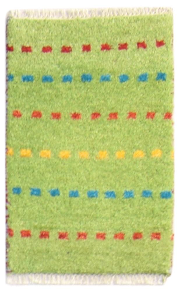 Wool Green Rug 1' X 2' Tribal Hand Knotted Gabbeh Southwestern Small Carpet 