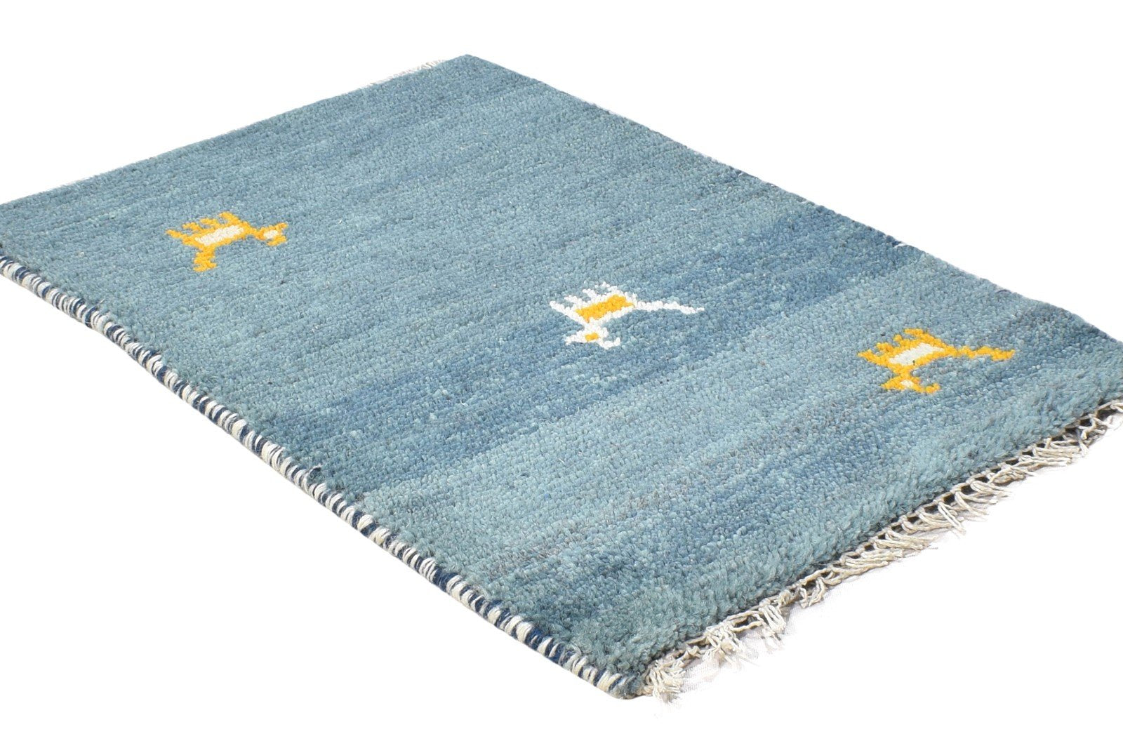 Blue Wool Rug 1' X 2' Tribal Hand Knotted Gabbeh Southwestern Small Carpet 