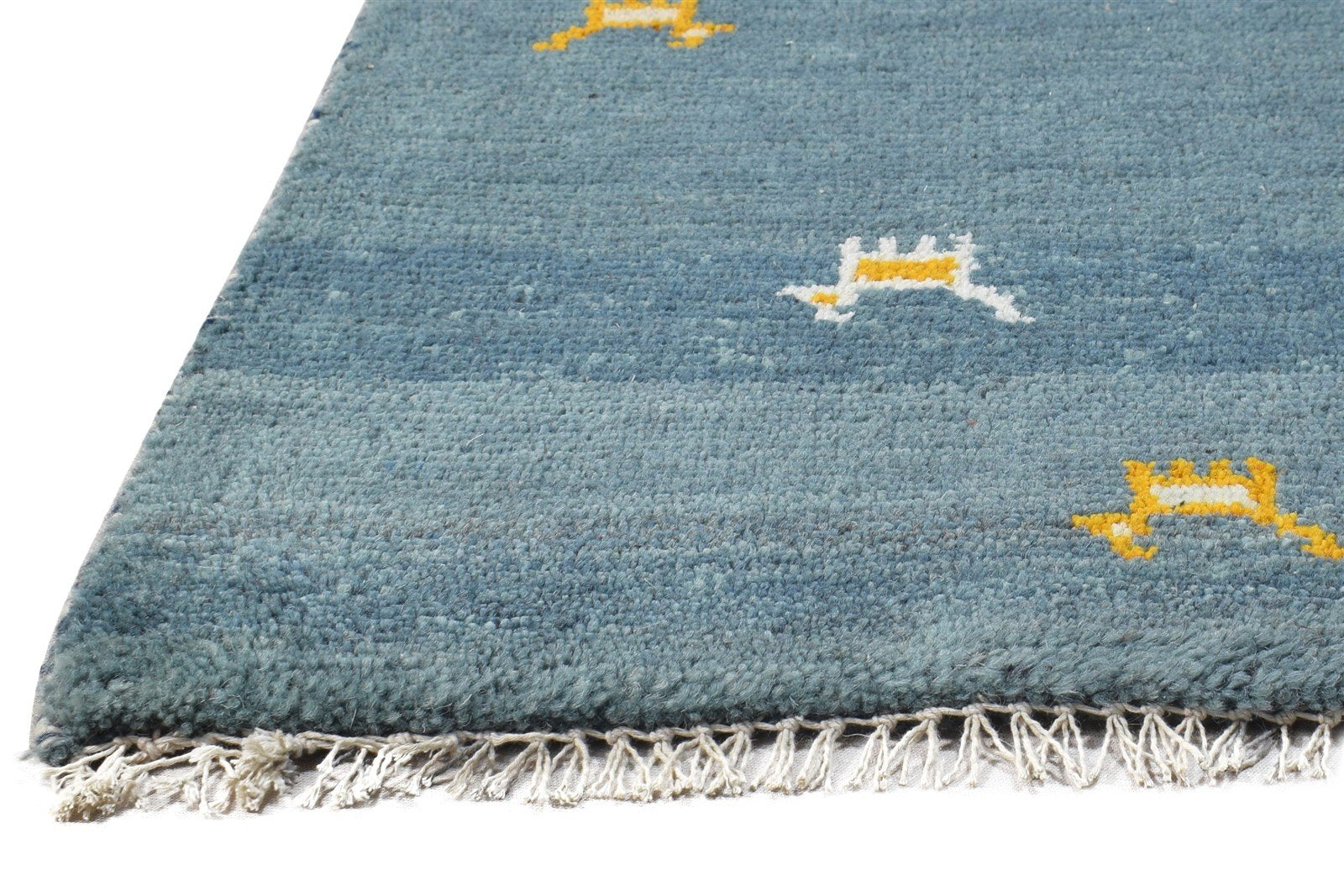 Blue Wool Rug 1' X 2' Tribal Hand Knotted Gabbeh Southwestern Small Carpet 