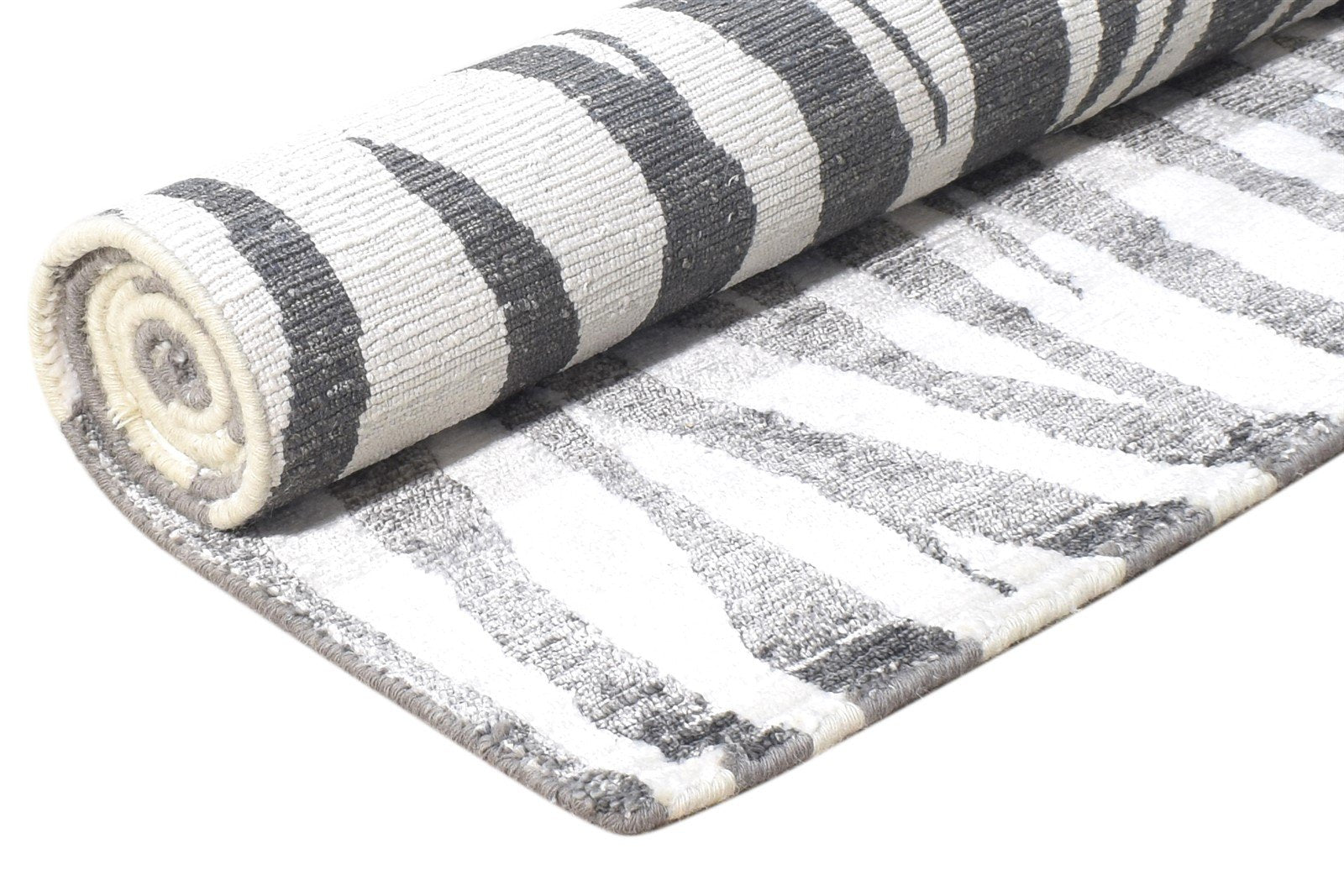 Wool / Silk Charcoal Rug 4X6 Modern Hand Woven Scandinavian Abstract Room Size 