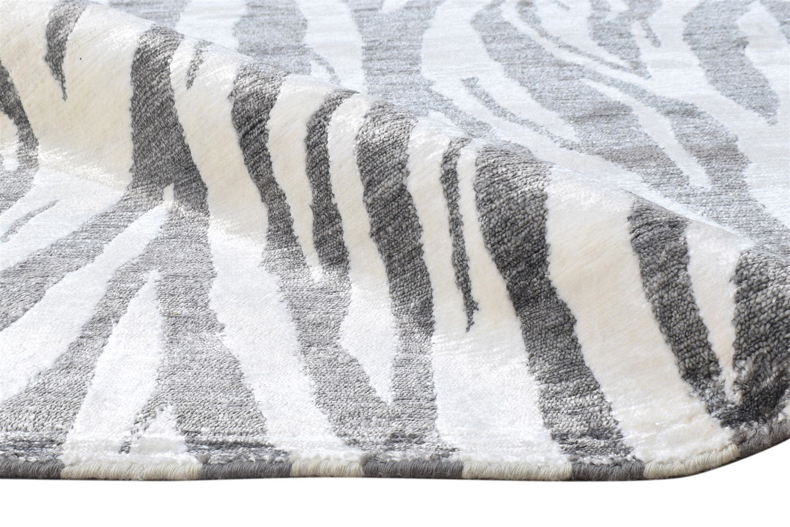 Wool / Silk Charcoal Rug 4X6 Modern Hand Woven Scandinavian Abstract Room Size 