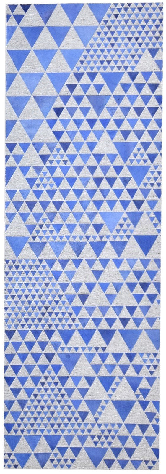 Leather / Cotton Blue Rug 3X9 Modern Hand Woven Scandinavian Triangles Room Size 