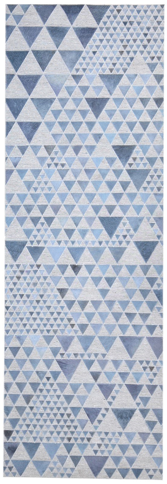 Leather / Cotton Blue Rug 3X9 Modern Hand Woven Scandinavian Triangles Room Size 