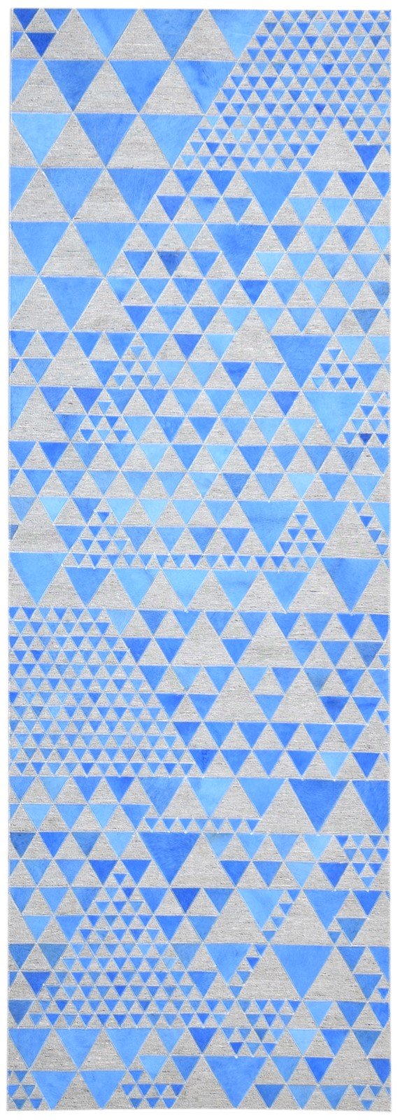 Leather / Cotton Blue Rug 3X9 Modern Hand Woven Scandinavian Triangles Room Size 