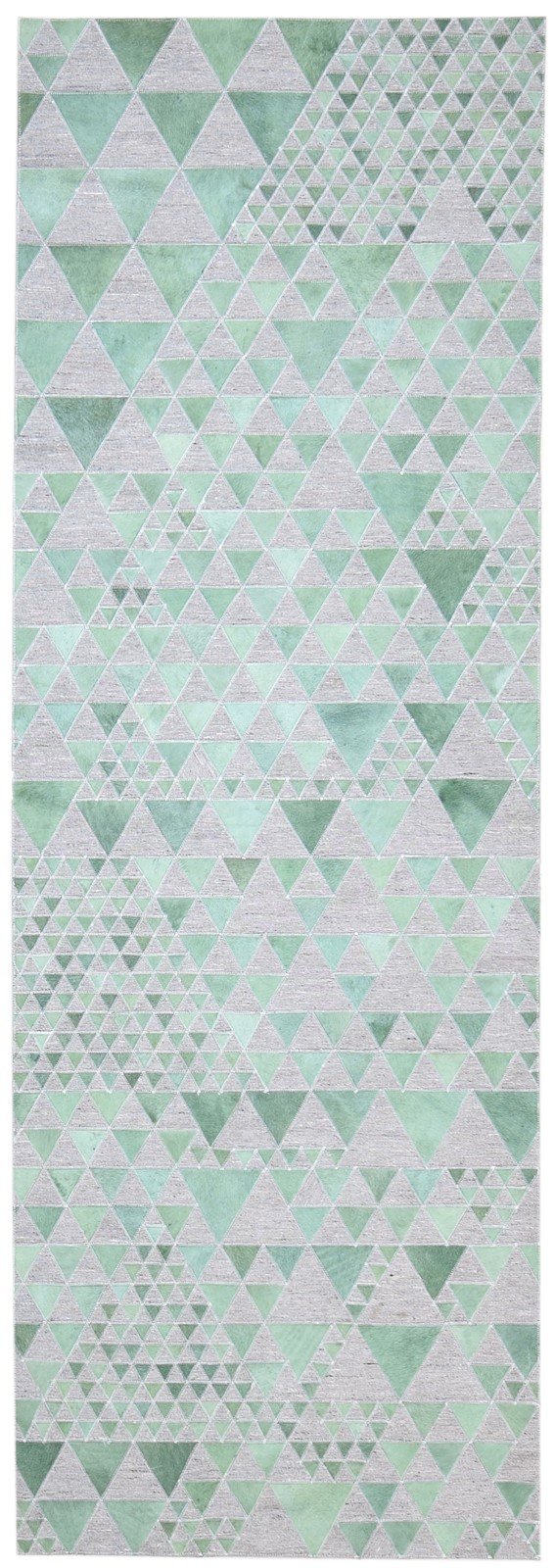 Leather / Cotton Green Rug 3X9 Modern Hand Woven Scandinavian Triangles Room Size 