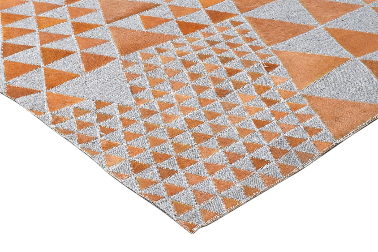 Leather / Cotton Brown Rug 3X9 Modern Hand Woven Scandinavian Triangles Room Size 