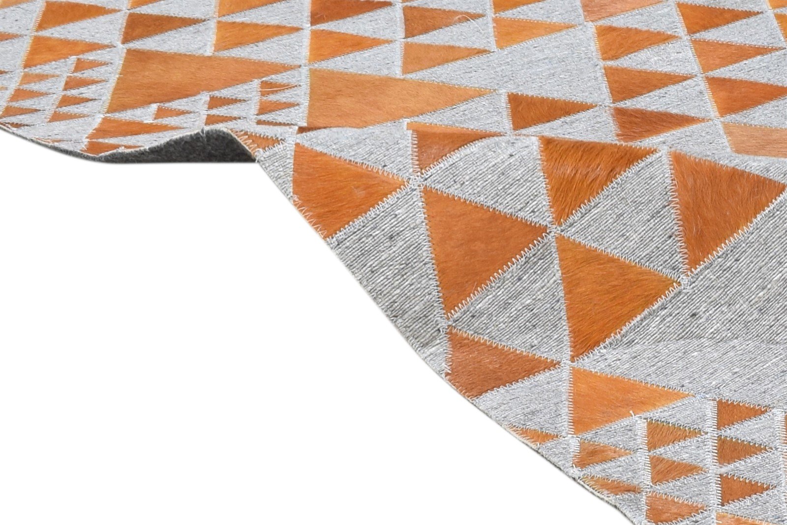 Leather / Cotton Brown Rug 3X9 Modern Hand Woven Scandinavian Triangles Room Size  Area Rug 
