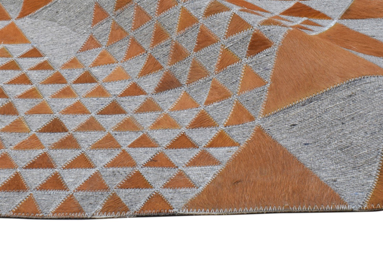 Leather / Cotton Brown Rug 3X9 Modern Hand Woven Scandinavian Triangles Room Size  Area Rug 