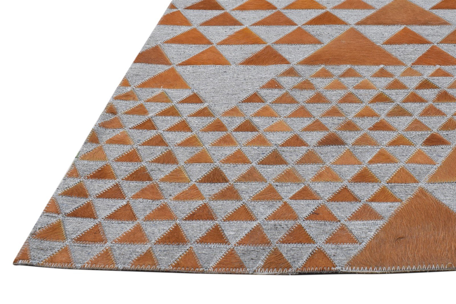 Leather / Cotton Brown Rug 3X9 Modern Hand Woven Scandinavian Triangles Room Size 