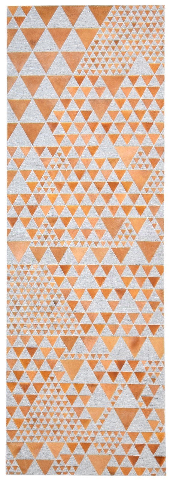 Leather / Cotton Brown Rug 3X9 Modern Hand Woven Scandinavian Triangles Room Size 