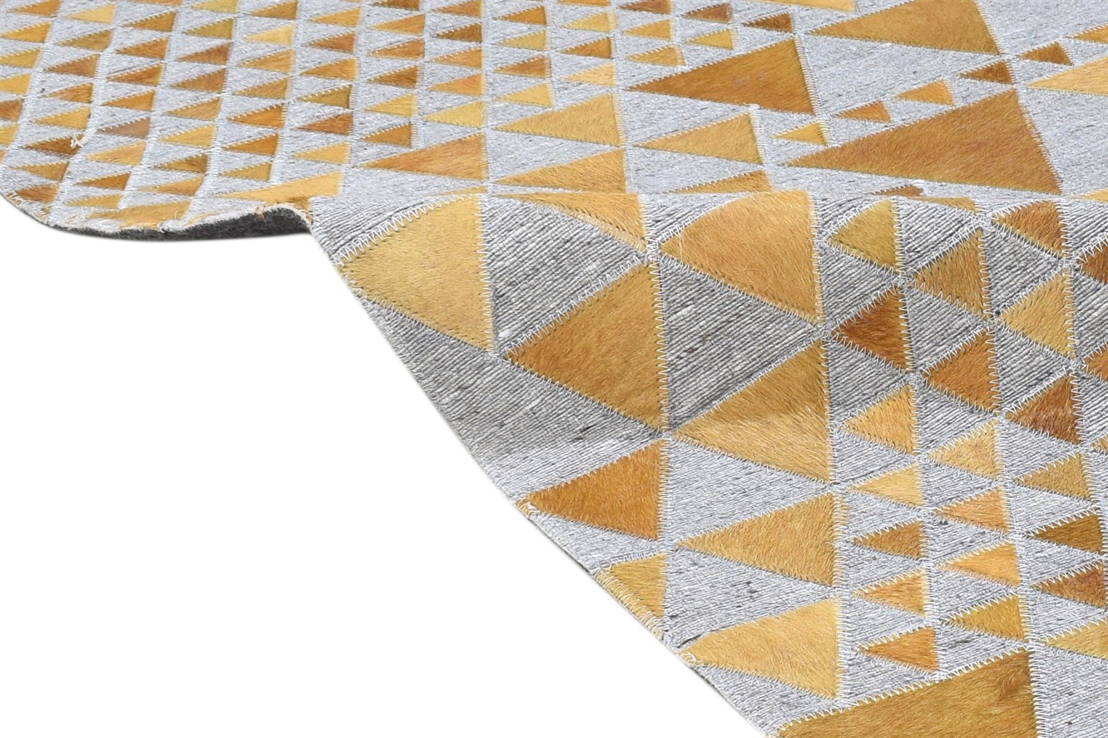 Gold Leather / Cotton Rug 3X9 Modern Hand Woven Scandinavian Triangles Small 