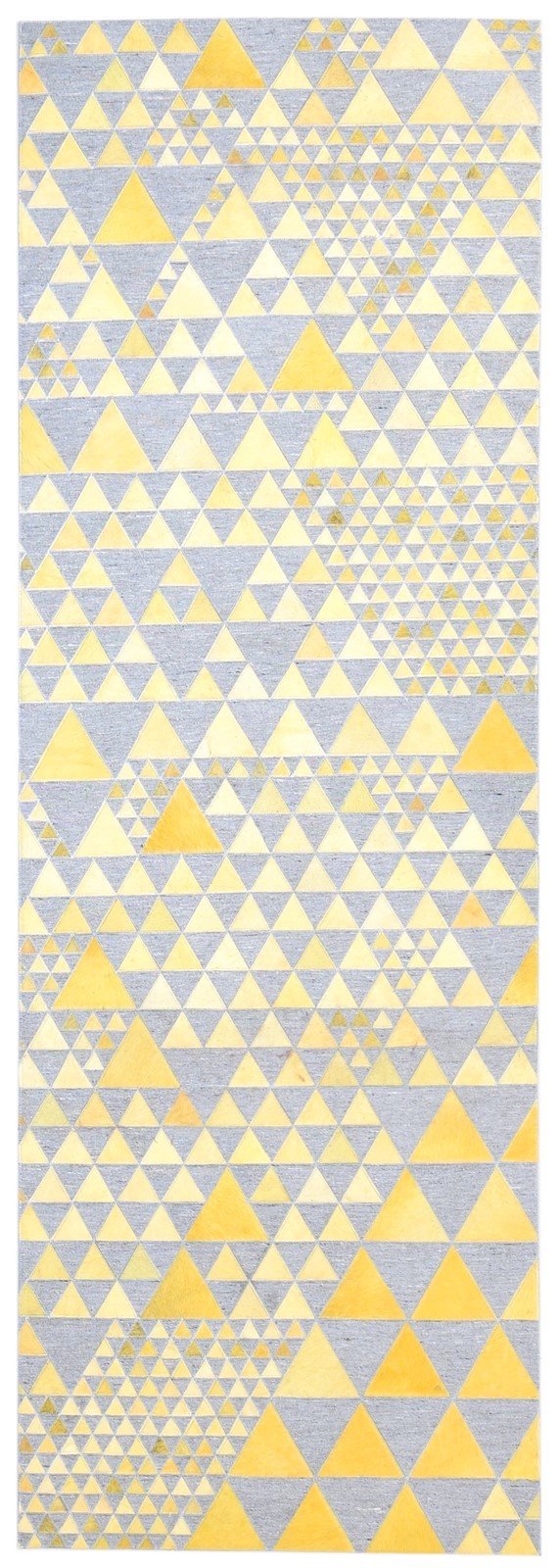 Leather / Cotton Yellow Rug 3X9 Modern Hand Woven Scandinavian Triangles Room Size 