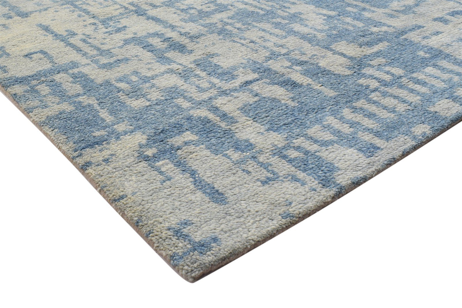 5' X 8' Rug Wool Blue Modern Hand Knotted Scandinavian Abstract Room Size Carpet 