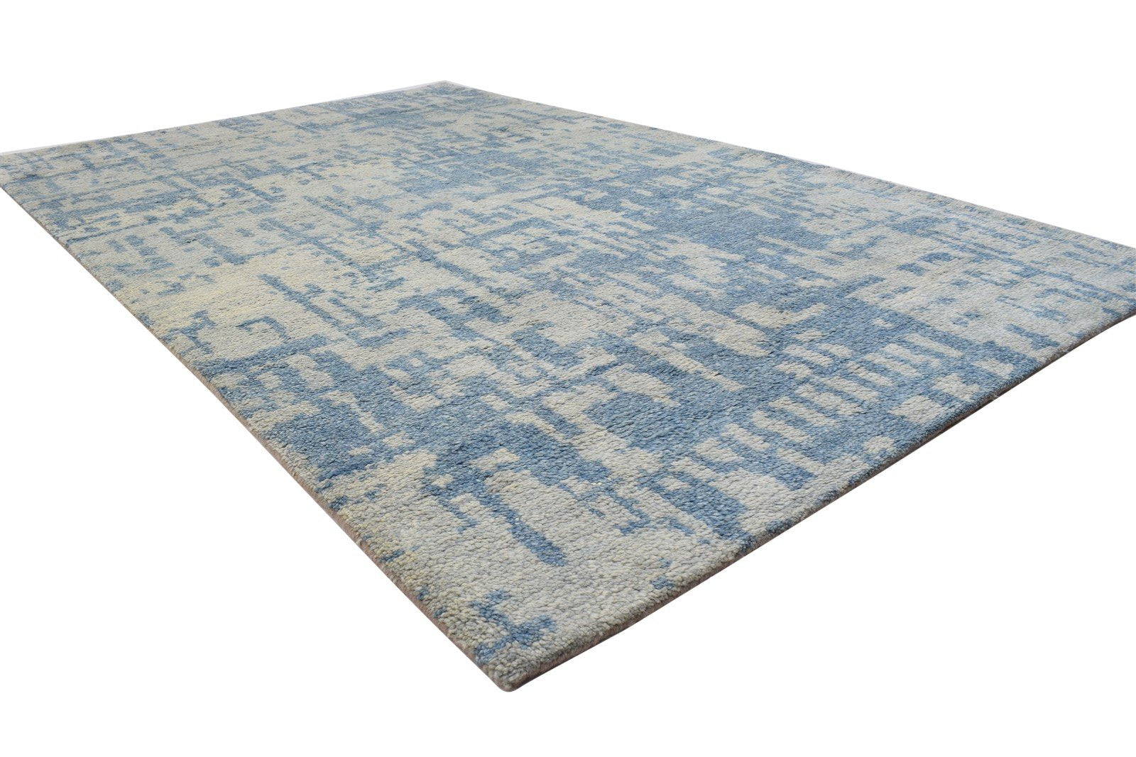 5' X 8' Rug Wool Blue Modern Hand Knotted Scandinavian Abstract Room Size Carpet 