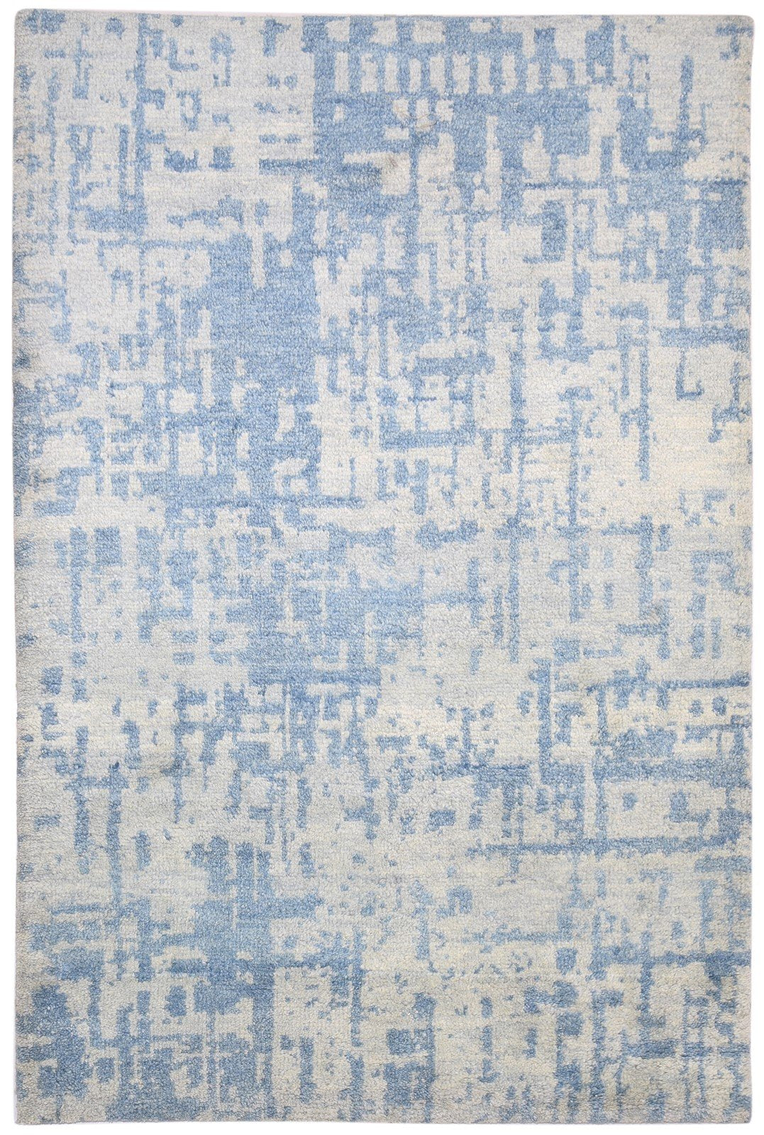 5' X 8' Rug Wool Blue Modern Hand Knotted Scandinavian Abstract Room Size Carpet 