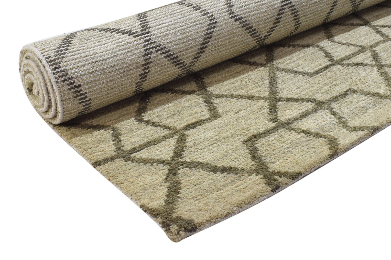 Beige Wool Rug 5' X 8' Modern Hand Knotted Moroccan Geometric Room Size Carpet 