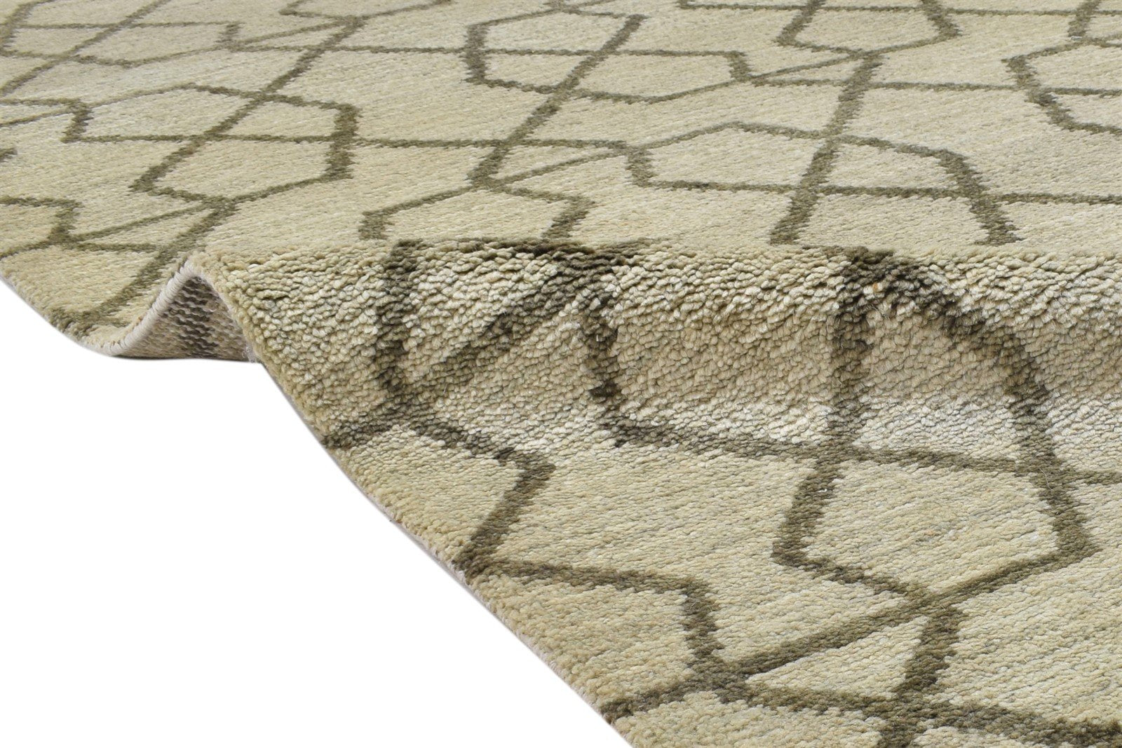 Beige Wool Rug 5' X 8' Modern Hand Knotted Moroccan Geometric Room Size Carpet  Area Rug 
