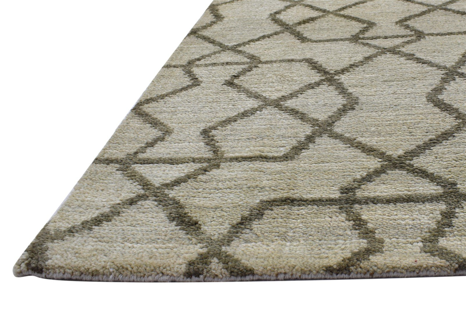 Beige Wool Rug 5' X 8' Modern Hand Knotted Moroccan Geometric Room Size Carpet 