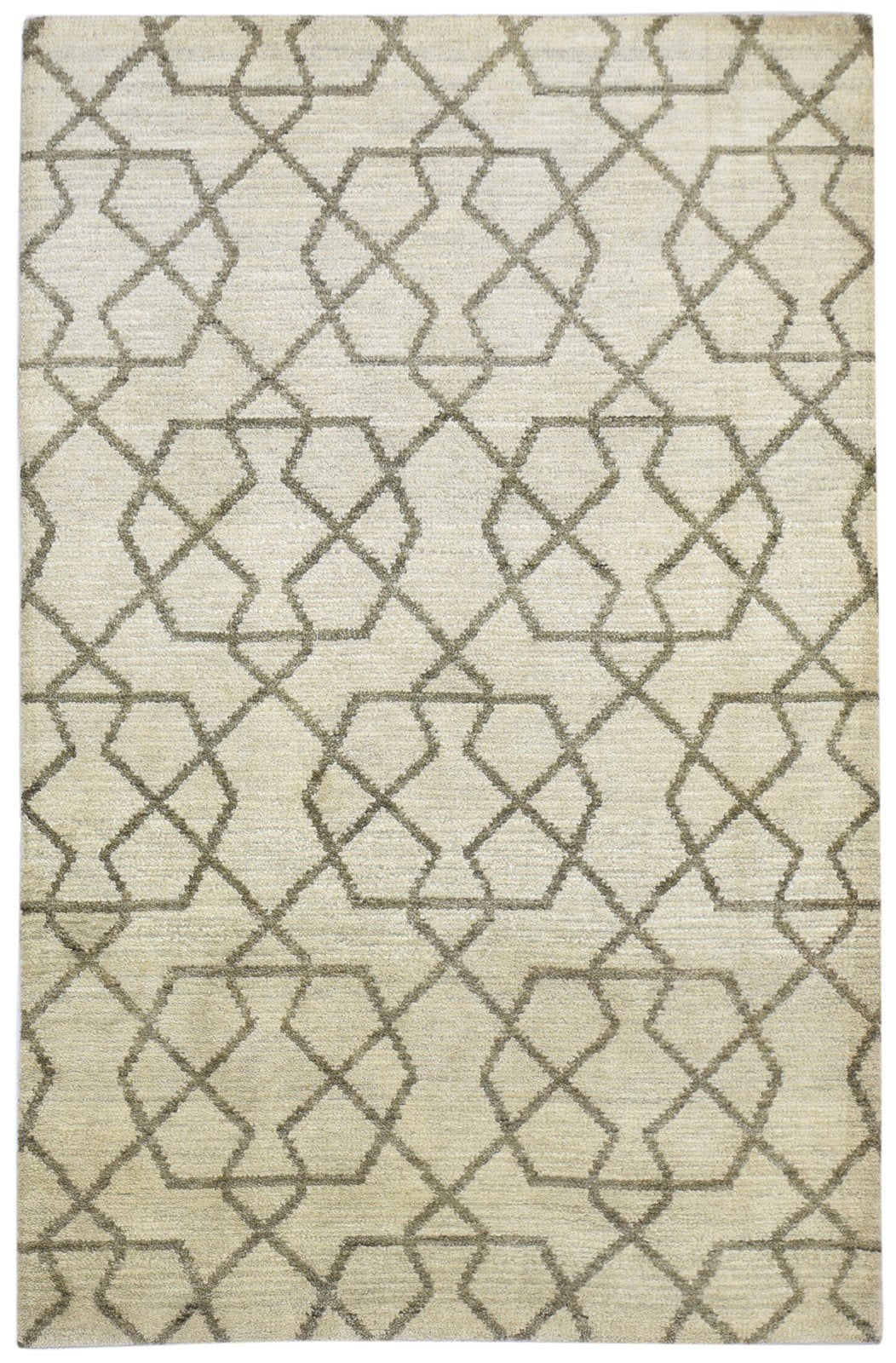 Beige Wool Rug 5' X 8' Modern Hand Knotted Moroccan Geometric Room Size Carpet 