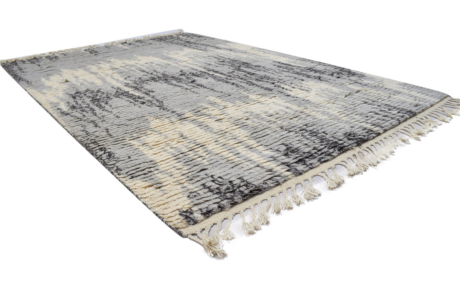 Wool Grey Rug 5' X 8' Modern Hand Knotted Indian Ikat Room Size Carpet 