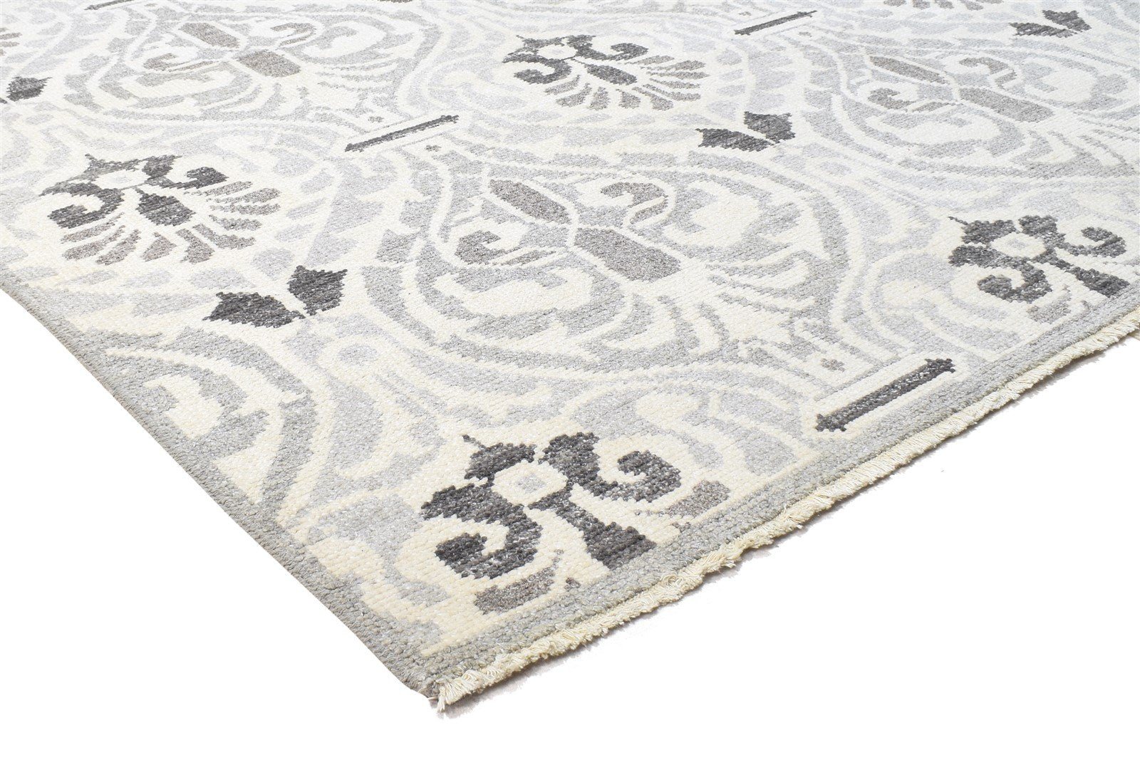 5' X 7' Rug Wool Grey Modern Hand Knotted Moroccan Damask Room Size Carpet 