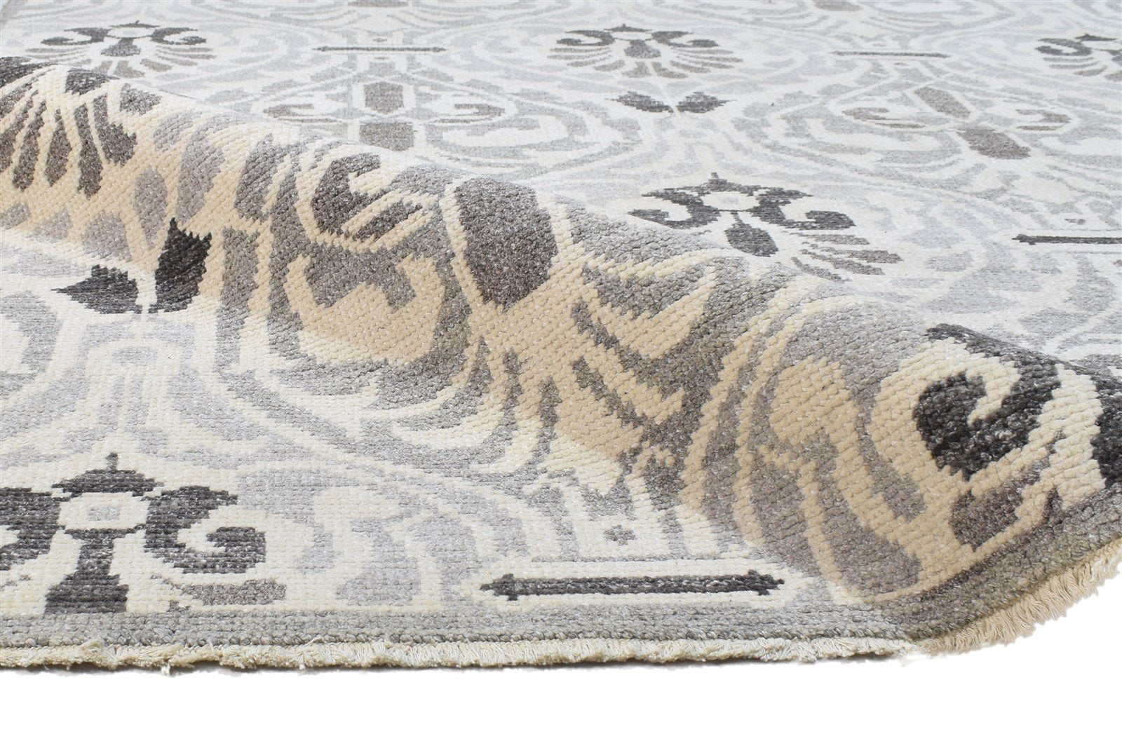 5' X 7' Rug Wool Grey Modern Hand Knotted Moroccan Damask Room Size Carpet 