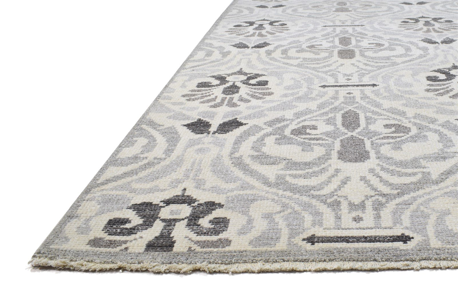 5' X 7' Rug Wool Grey Modern Hand Knotted Moroccan Damask Room Size Carpet 