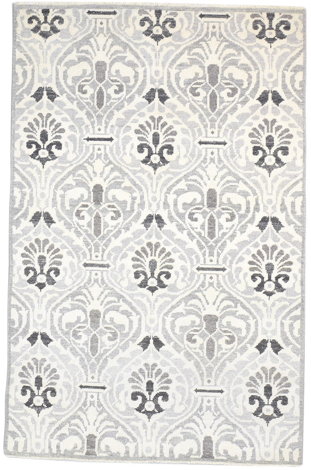 5' X 7' Rug Wool Grey Modern Hand Knotted Moroccan Damask Room Size Carpet 