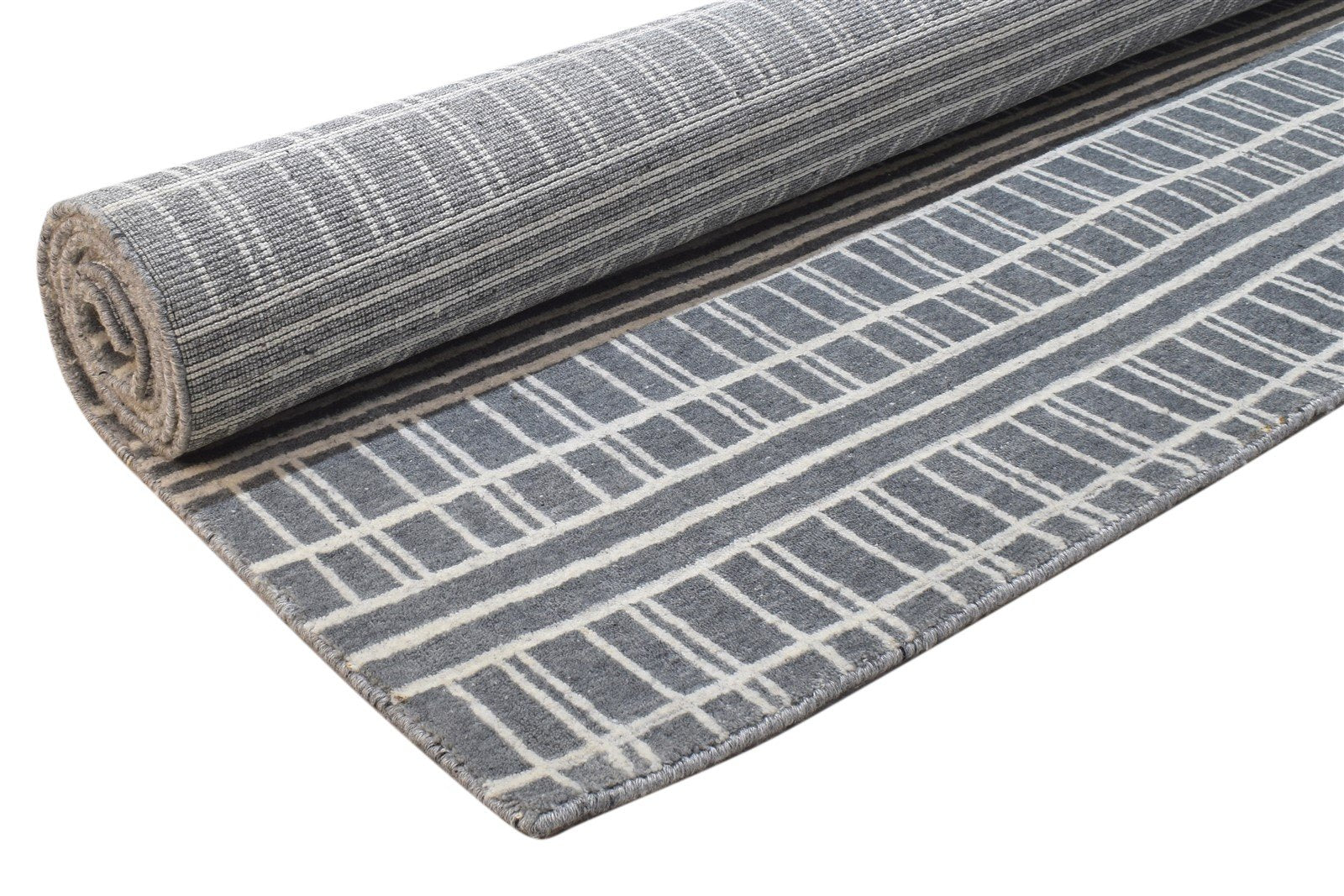 6' X 8' Rug Silk Dark Grey Modern Handloom Scandinavian Plaids Room Size Carpet 