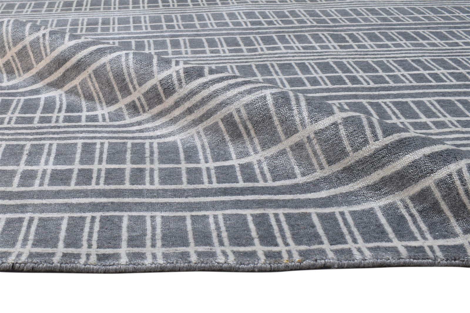 6' X 8' Rug Silk Dark Grey Modern Handloom Scandinavian Plaids Room Size Carpet 