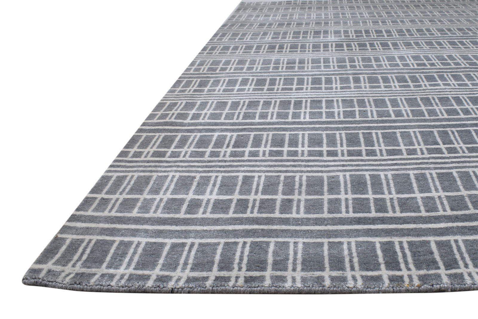 6' X 8' Rug Silk Dark Grey Modern Handloom Scandinavian Plaids Room Size Carpet 