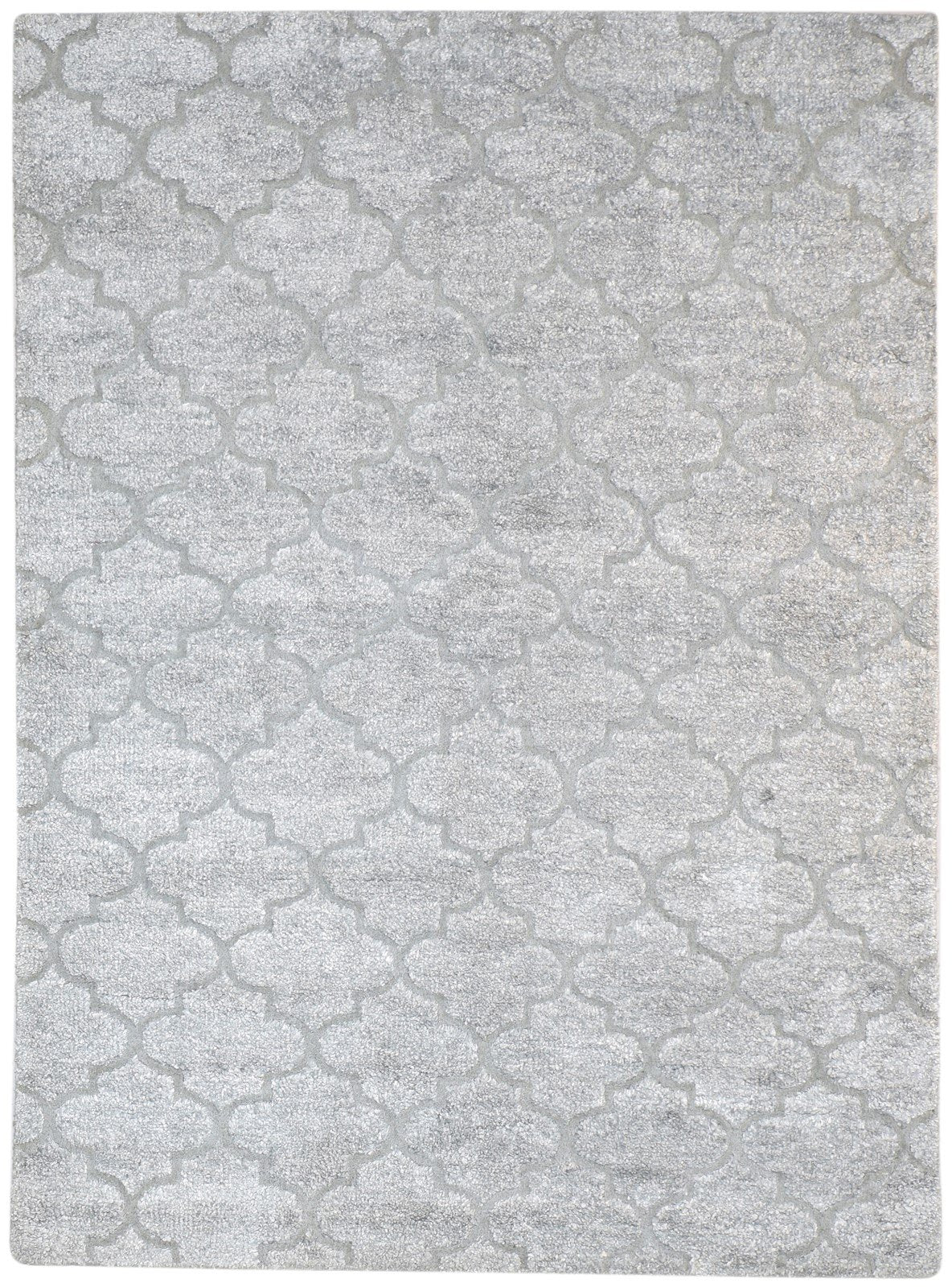 Wool Grey Rug 5' X 7' Modern Hand Knotted Moroccan Damask Room Size Carpet 