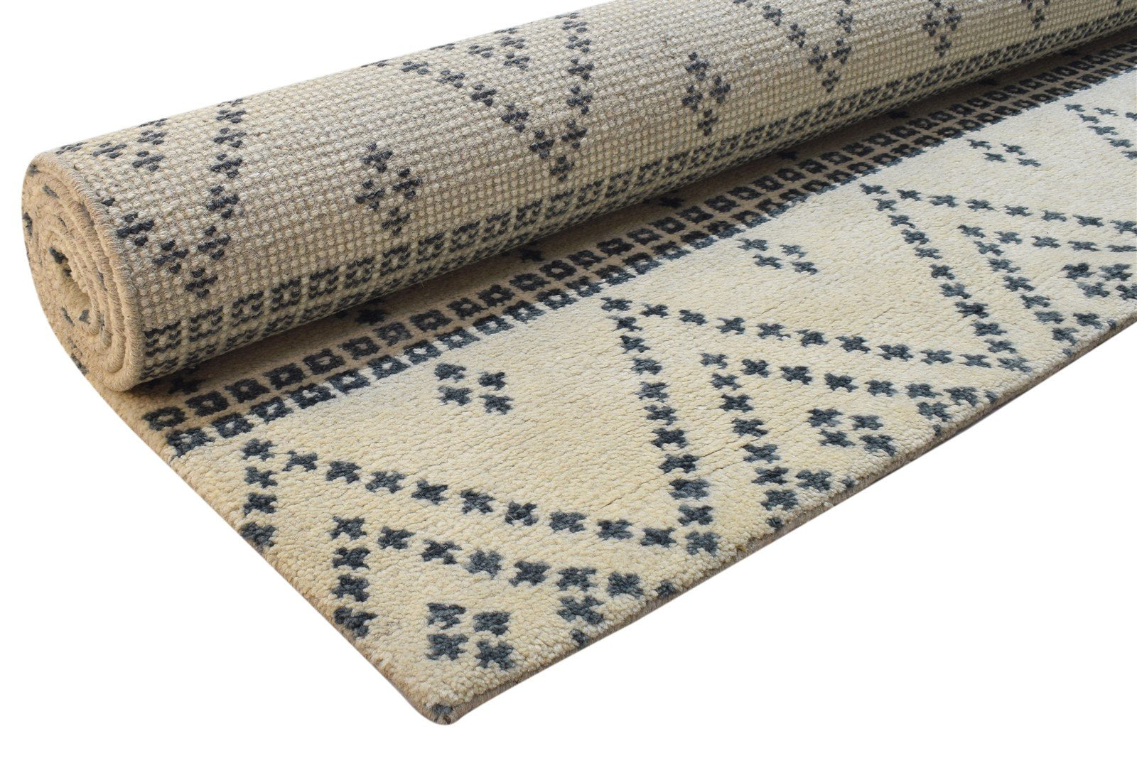 Sand Wool Rug 5' X 8' Modern Hand Knotted Moroccan Geometric Room Size Carpet 