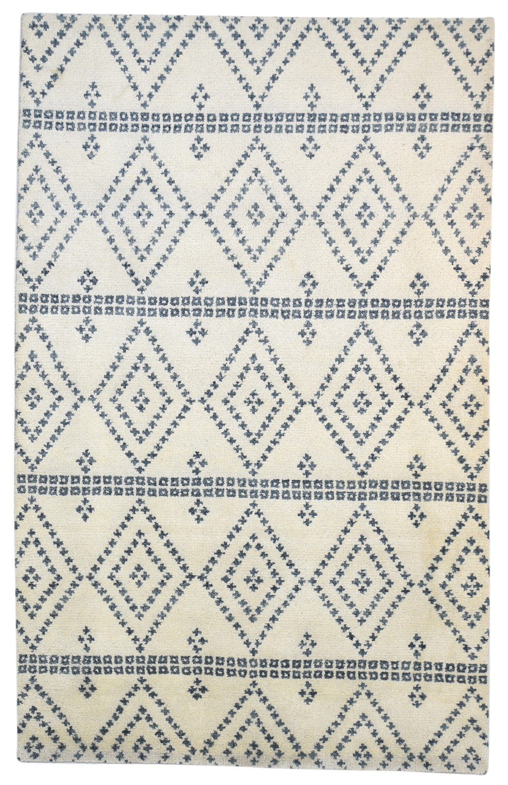 Sand Wool Rug 5' X 8' Modern Hand Knotted Moroccan Geometric Room Size Carpet 