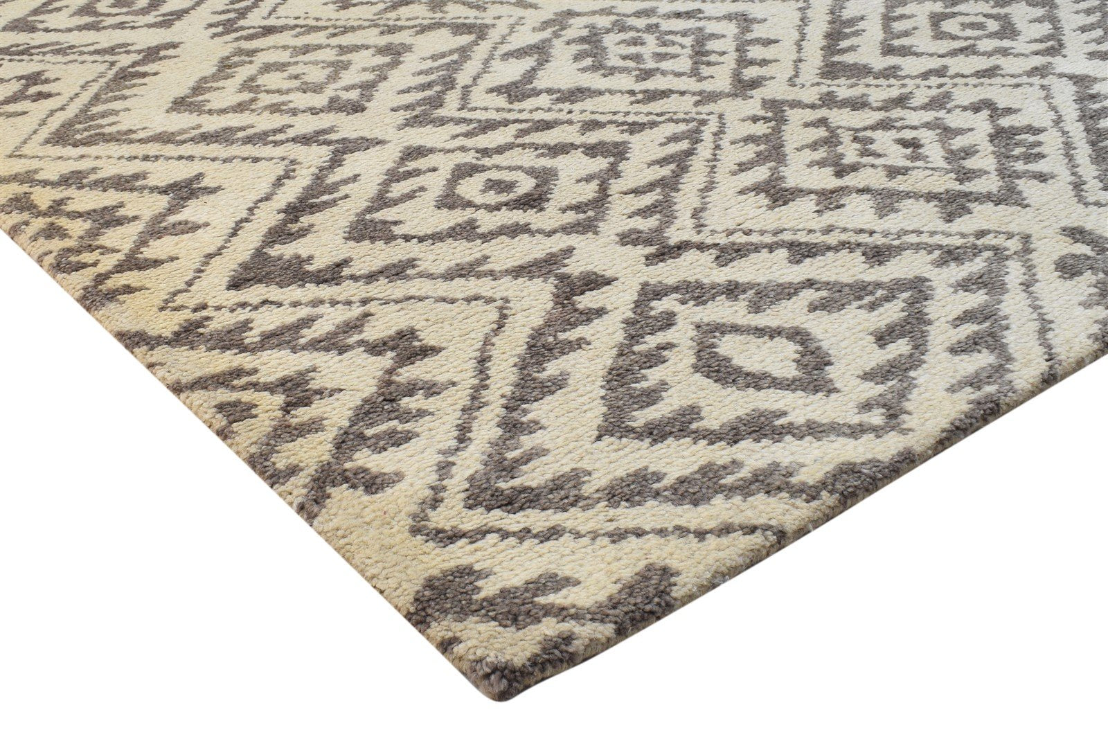 Wool Beige Rug 5' X 8' Modern Hand Knotted Moroccan Geometric Room Size Carpet 