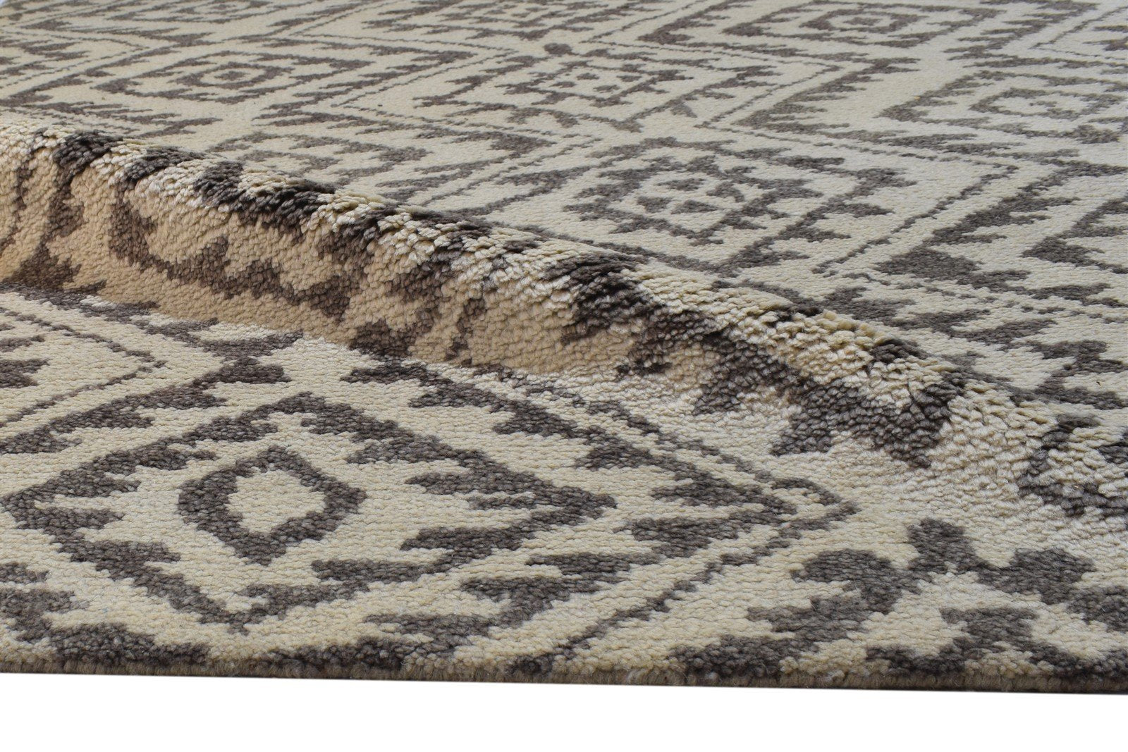 Wool Beige Rug 5' X 8' Modern Hand Knotted Moroccan Geometric Room Size Carpet 