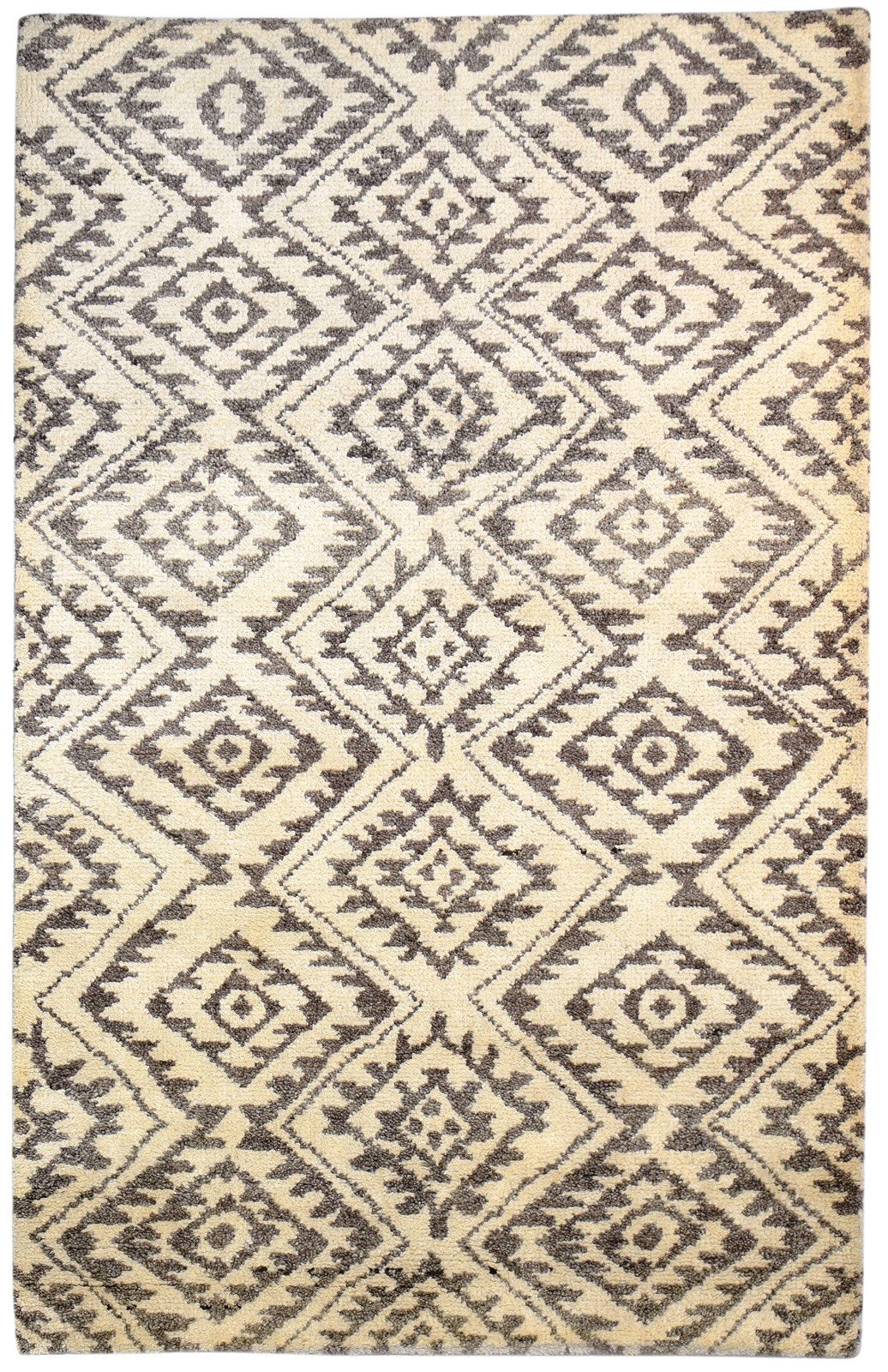 Wool Beige Rug 5' X 8' Modern Hand Knotted Moroccan Geometric Room Size Carpet 