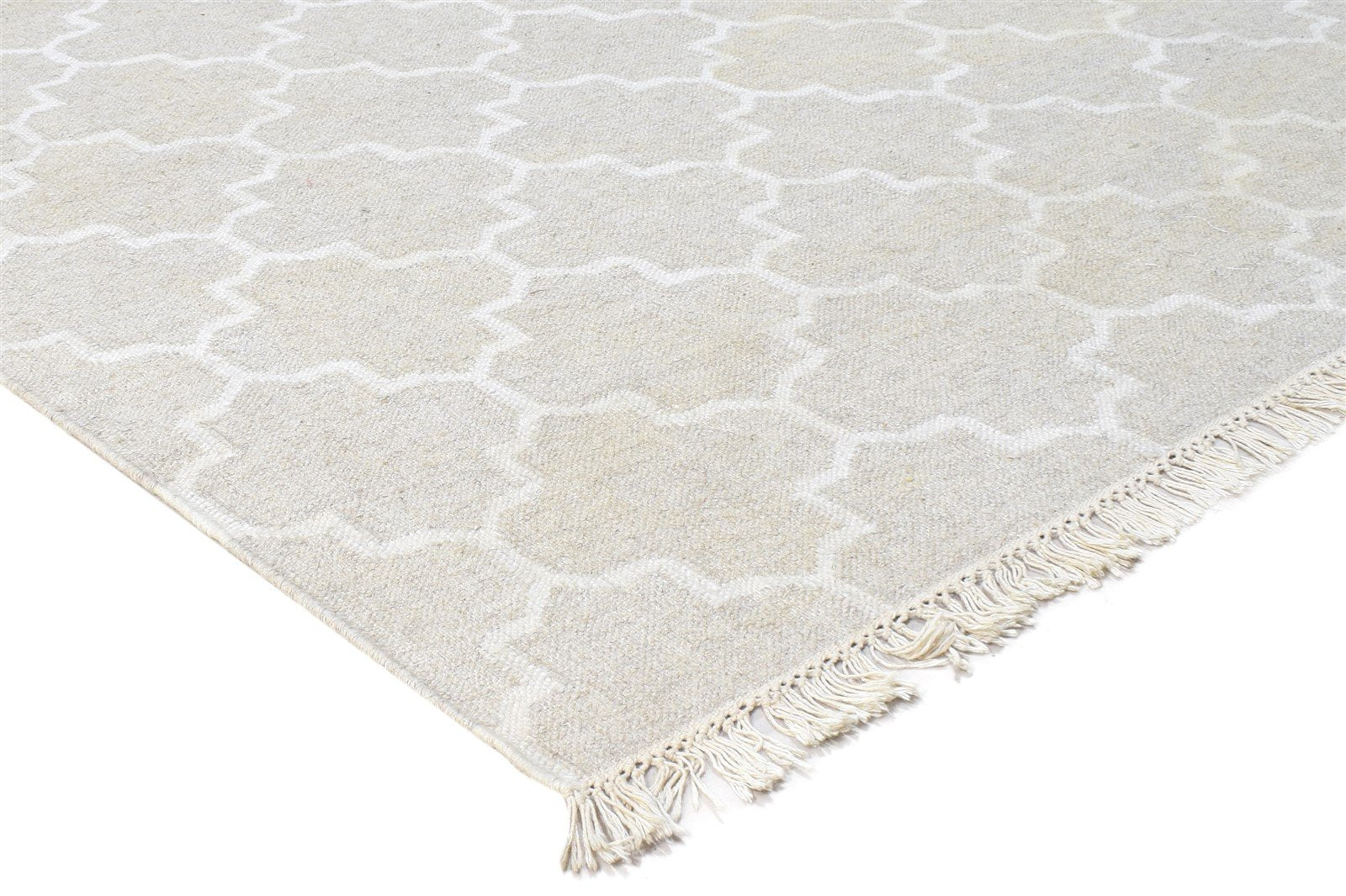 Beige Wool Rug 8' X 10' Modern Dhurrie Moroccan Trellis Large Carpet 