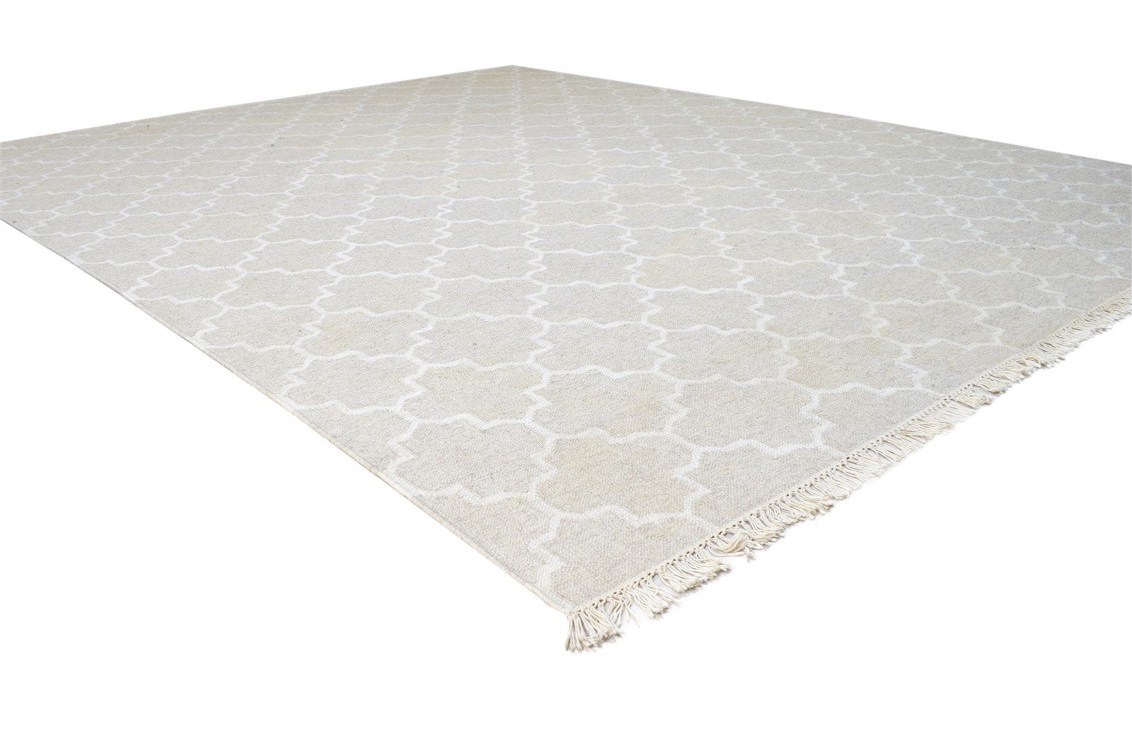 Beige Wool Rug 8' X 10' Modern Dhurrie Moroccan Trellis Large Carpet 